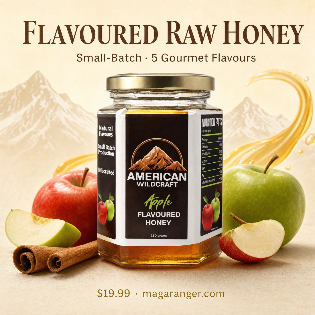 Gourmet Honey Trio — three flavored raw honey jars