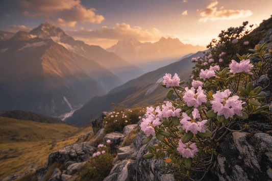 Nepal mad honey jar with Himalayan mountain backdrop — Magaranger authentic wild-harvested mad honey