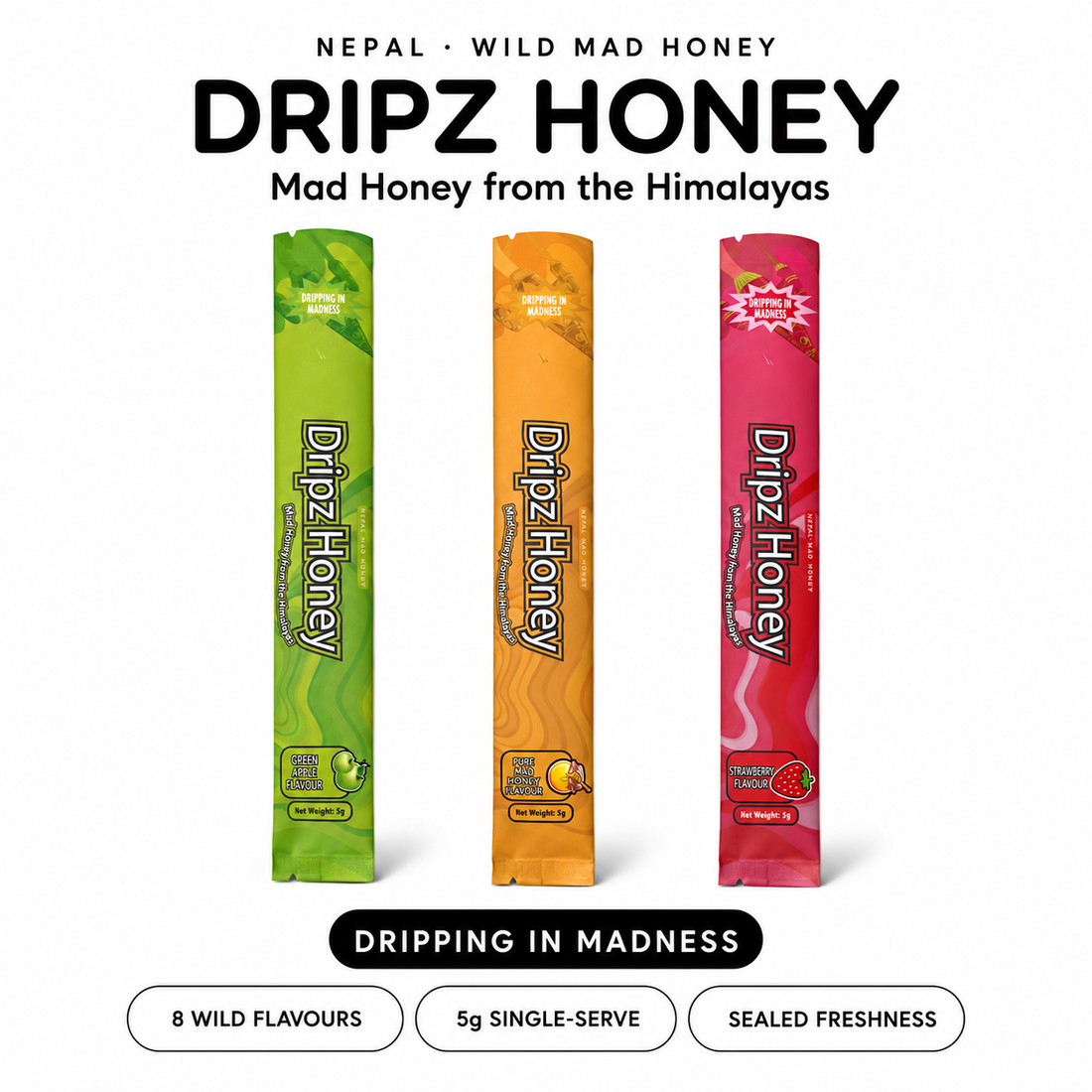 Dripz Mad Honey Sticks — Single Serving Wild Nepal Mad Honey Squeeze